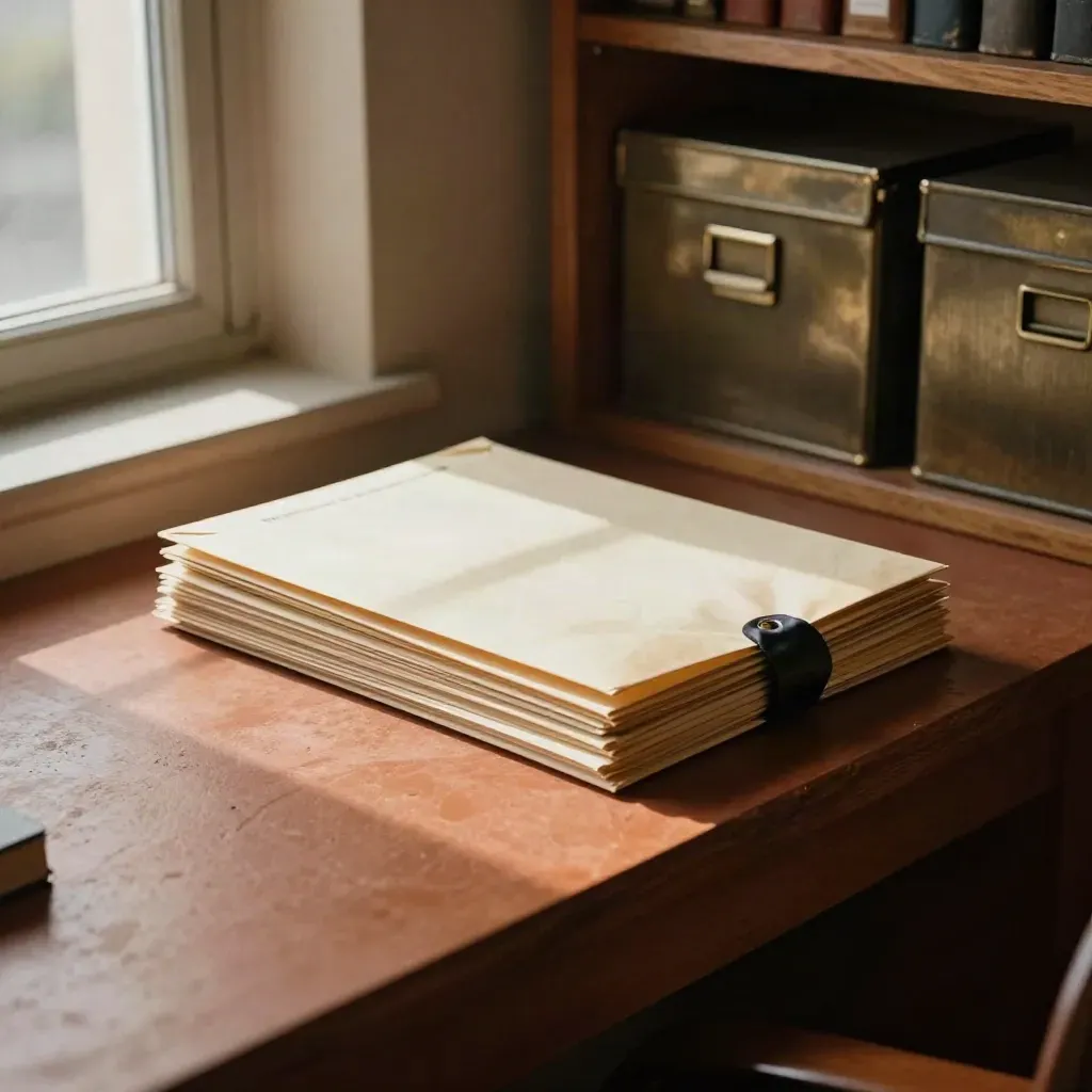Pacco prove sigillato per diffamazione e stress in un angolo caldo di archivio legale.